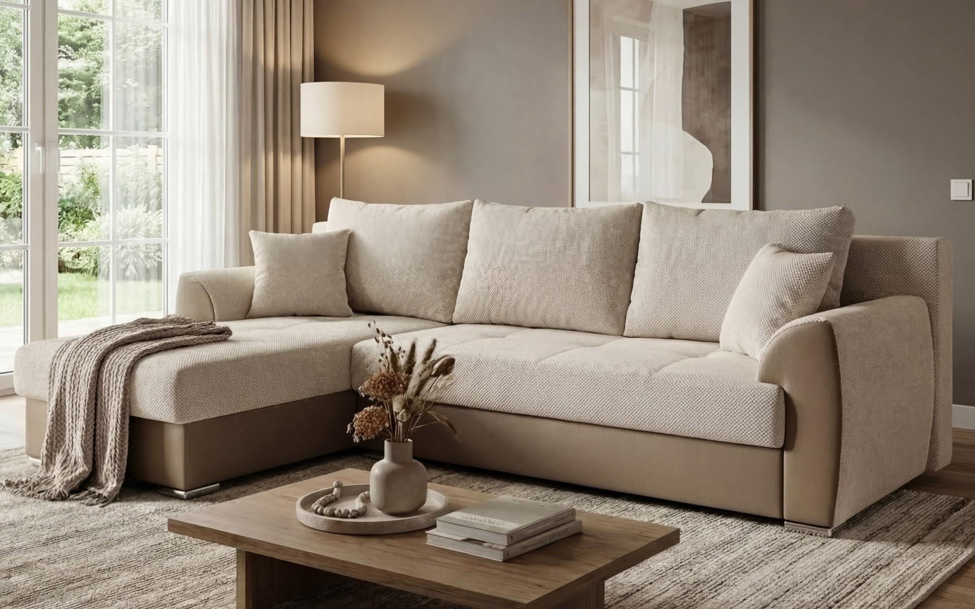 Extendable corner sofa Lumis, beige + grey beige  4
